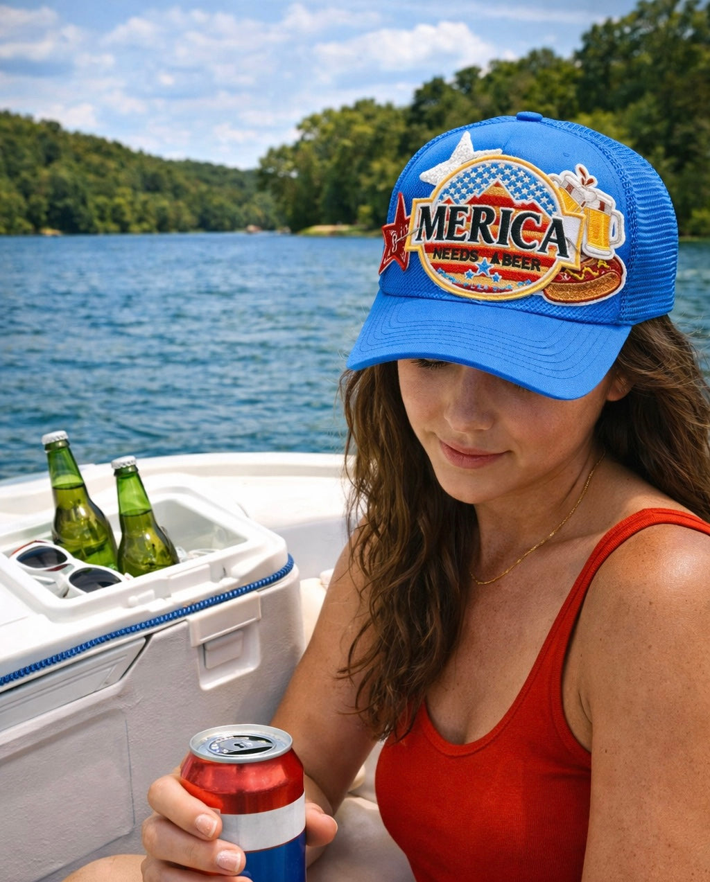 MERICA Needs a Beer Patriotic Trucker Hat