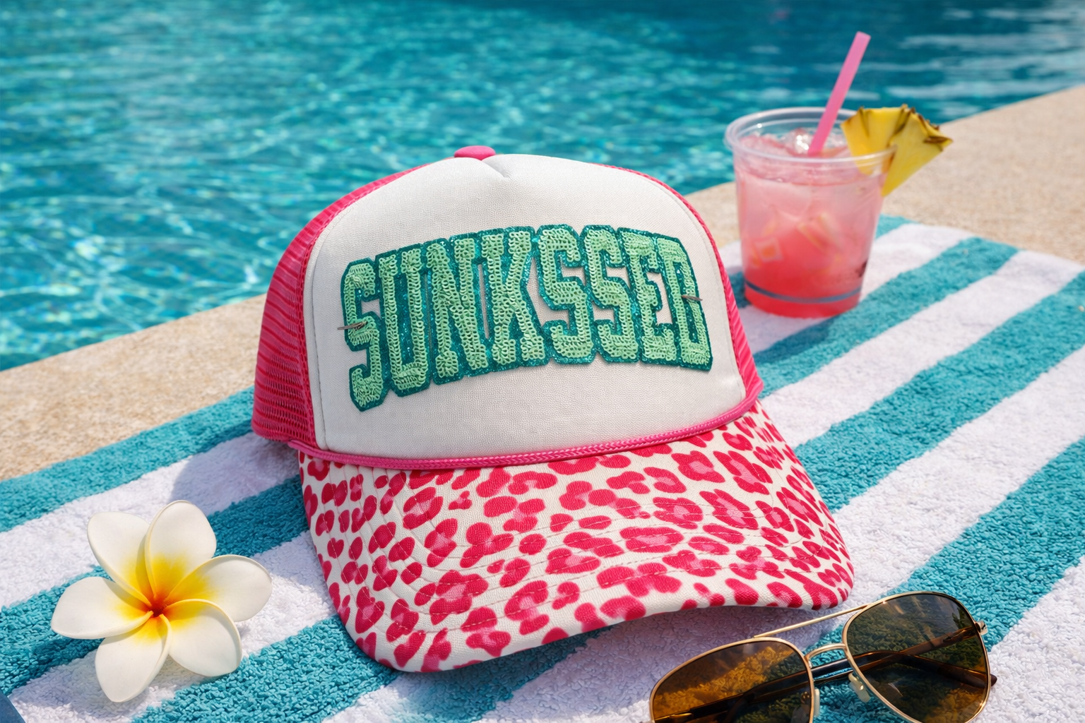 Sunkissed Sequin Trucker Hat – Pink Leopard Summer Hat