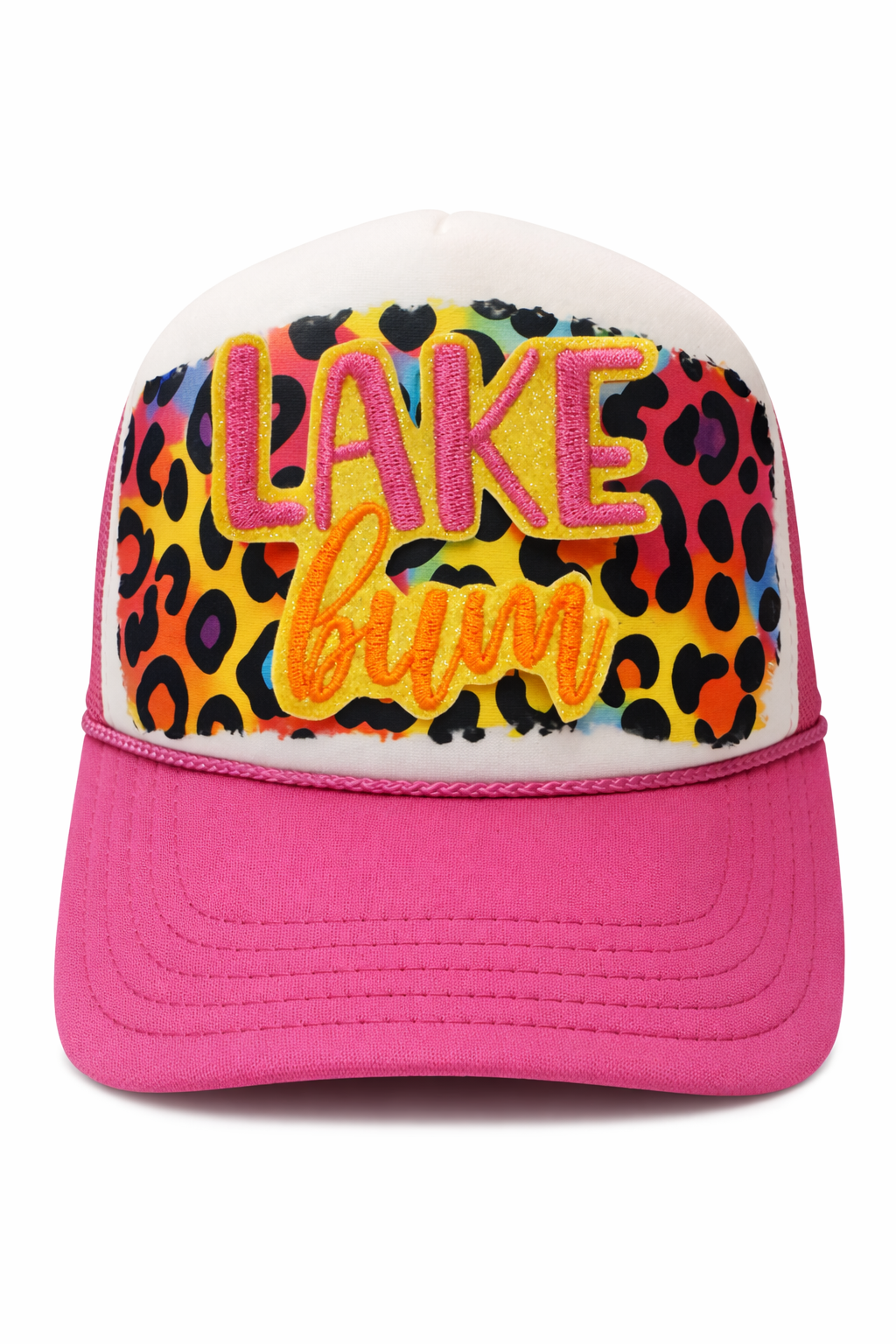 Lake Bum Leopard Patch Trucker Hat
